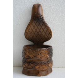 Vintage Hand Carved Solid Wood Ashtray Snake Cobra Unique Wooden Art 8" Decor