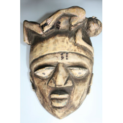 Very Interesting Antique Tribal Hand Carved Wooden Mask w/ Man at Top of Head