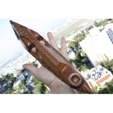 Vintage Hand Carved Teak Wood Mask Wooden Art Signed by Master Very Nice 13"