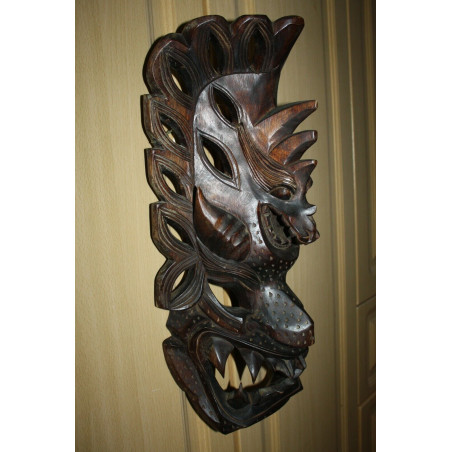 XXL 20" Antique Eastern Devil Wooden Mask Fantastic Display Hand Carved Wood Art