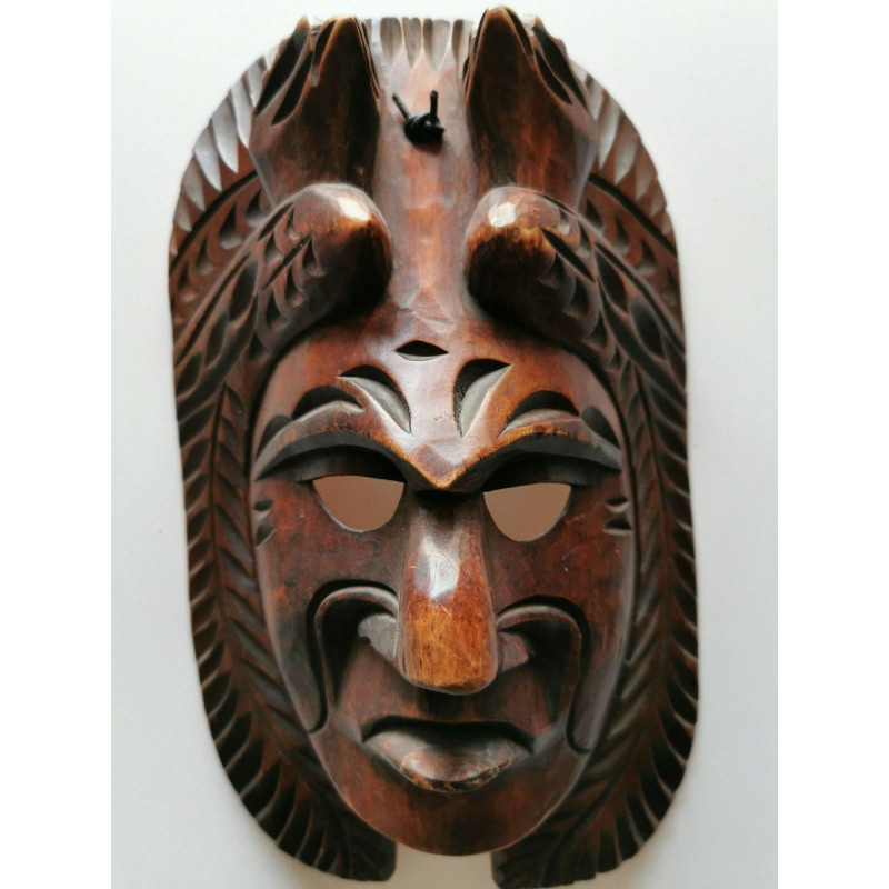 Hand Carved Wood Inca Maya Aztec Warrior Wooden Mask Two Birds Life Death 10"