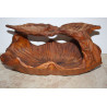 Large Wood Carved Centerpiece Leaf Basket with Handle Rustic Cabin Home Decor