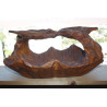 Large Wood Carved Centerpiece Leaf Basket with Handle Rustic Cabin Home Decor