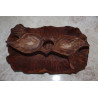 Large Wood Carved Centerpiece Leaf Basket with Handle Rustic Cabin Home Decor