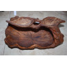 Large Wood Carved Centerpiece Leaf Basket with Handle Rustic Cabin Home Decor