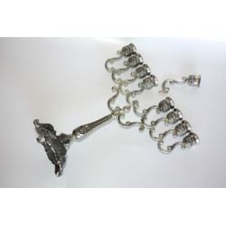 Jerusalem Modern Judaica Hanukah Jewish Menorah Silver Tone Metal Holy Land 10"