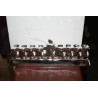 Vintage Judaica Hanukkah Jewish Menorah Silver Tone Porcelain Holy Land Israel