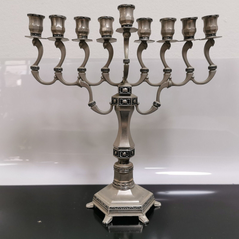 VTG Traditional Antique Style Nickel Hanukkah Menorah