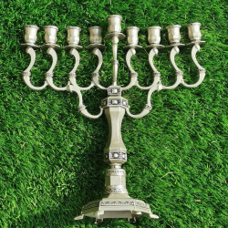 VTG Traditional Antique Style Nickel Hanukkah Menorah