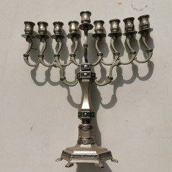 VTG Traditional Antique Style Nickel Hanukkah Menorah
