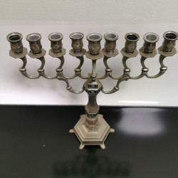 VTG Traditional Antique Style Nickel Hanukkah Menorah