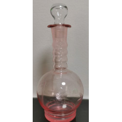 Vintage Pink Glass Hand Blown Etched Decanter