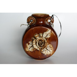 Vintage Glazed Ceramic Pottery Flask Jug Wall Hanging Rustic Primitive Decor