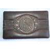 Old Antique Tooled Brown Thin Leather Jewelry Trinket Box with Copper Monogram