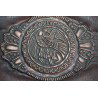 Old Antique Tooled Brown Thin Leather Jewelry Trinket Box with Copper Monogram