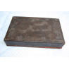 Old Antique Tooled Brown Thin Leather Jewelry Trinket Box with Copper Monogram