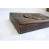 Old Antique Tooled Brown Thin Leather Jewelry Trinket Box with Copper Monogram