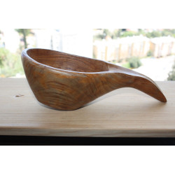 Antique Hand Carved Rustic Wooden Spoon Kovsh Bowl Cup Kvas Water Home Decor 11"