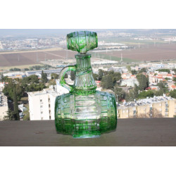 Bottle Pitcher Shaped Barrel Green Coloured on Clear Glass with Cork Collectible