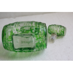 Bottle Pitcher Shaped Barrel Green Coloured on Clear Glass with Cork Collectible