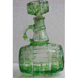 Bottle Pitcher Shaped Barrel Green Coloured on Clear Glass with Cork Collectible