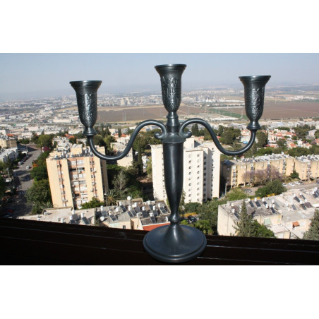 Vintage 3 Arm Metal Candlestick Candle Holder from Israel Jerusalem Holy Land 12