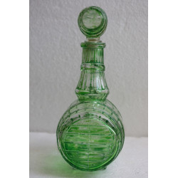 Bottle Pitcher Shaped Barrel Green Coloured on Clear Glass with Cork Collectible