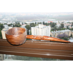 Old Vintage Primitive Hand Carved Wooden Kovsh Spa Sauna Cup Bowl Rustic 20"