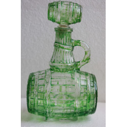 Bottle Pitcher Shaped Barrel Green Coloured on Clear Glass with Cork Collectible