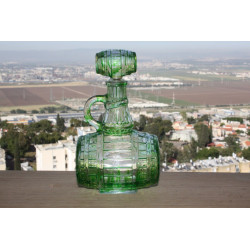 Bottle Pitcher Shaped Barrel Green Coloured on Clear Glass with Cork Collectible