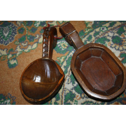 Vintage Hand Carved Rustic Russian Wooden Spoon Kovsh Bowl Cup Kvas Water Rare 1
