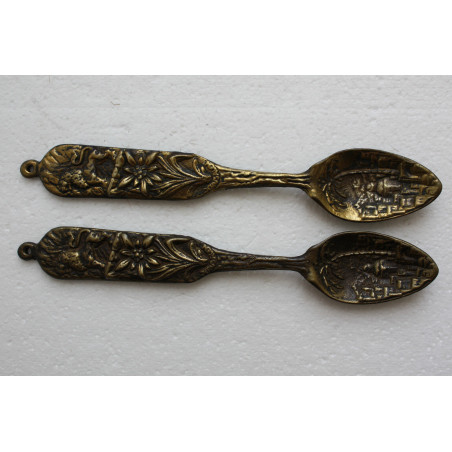 Pair of Antique Jerusalem Bronze Spoon Wall Hanging Large and Heavy Holy Land IL