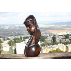 Vintage Mid Century Modernist Wooden Retro Woman Bust Sculpture Wood Art Decor