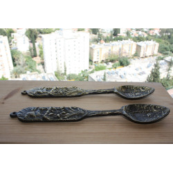 Pair of Antique Jerusalem Bronze Spoon Wall Hanging Large and Heavy Holy Land IL