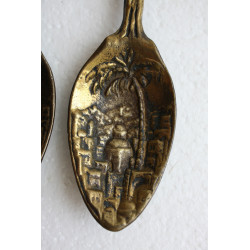 Pair of Antique Jerusalem Bronze Spoon Wall Hanging Large and Heavy Holy Land IL