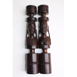 Vintage Pair African Ebony Wood Hand Carved Exotic Figurial Candlesticks 10" Exc