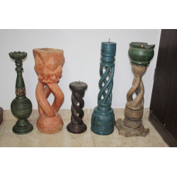 Antique Twisted Wooden Floor Candle Holder Сandlestick Hand Carved Large 20"