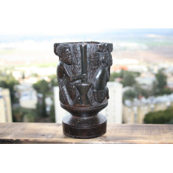 Hard and Heavy Ebony Wood Hand Carved African Tribal Art Goblet Cup Urn Vessel