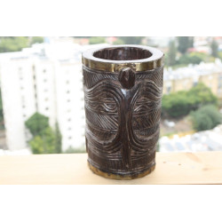 Large Antique Wooden Ritual Ceremonial Pot Handled Primitive Rare 13" Home Decor