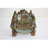 VINTAGE SOLID BRONZE ENAMEL JUDAICA JERUSALEM FOOTED NAPKIN HOLDER ILAN Marked