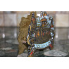 VINTAGE SOLID BRONZE ENAMEL JUDAICA JERUSALEM FOOTED NAPKIN HOLDER ILAN Marked
