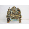 VINTAGE SOLID BRONZE ENAMEL JUDAICA JERUSALEM FOOTED NAPKIN HOLDER ILAN Marked