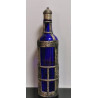 Antique Handcrafted Moroccan Blue Glass Bottle with Metal Overlay