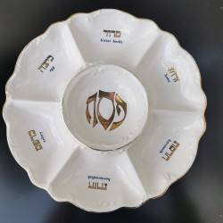 Vintage Porcelain Gold Hand Painted Passover Tray Plate Judaica Made in Israel